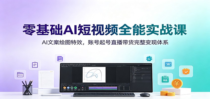 零基础AI短视频全能实战课：AI文案绘图特效，账号起号直播带货完整变现体系祝你网--专注互联网创业.信息差副业研究拒绝割韭菜祝你网