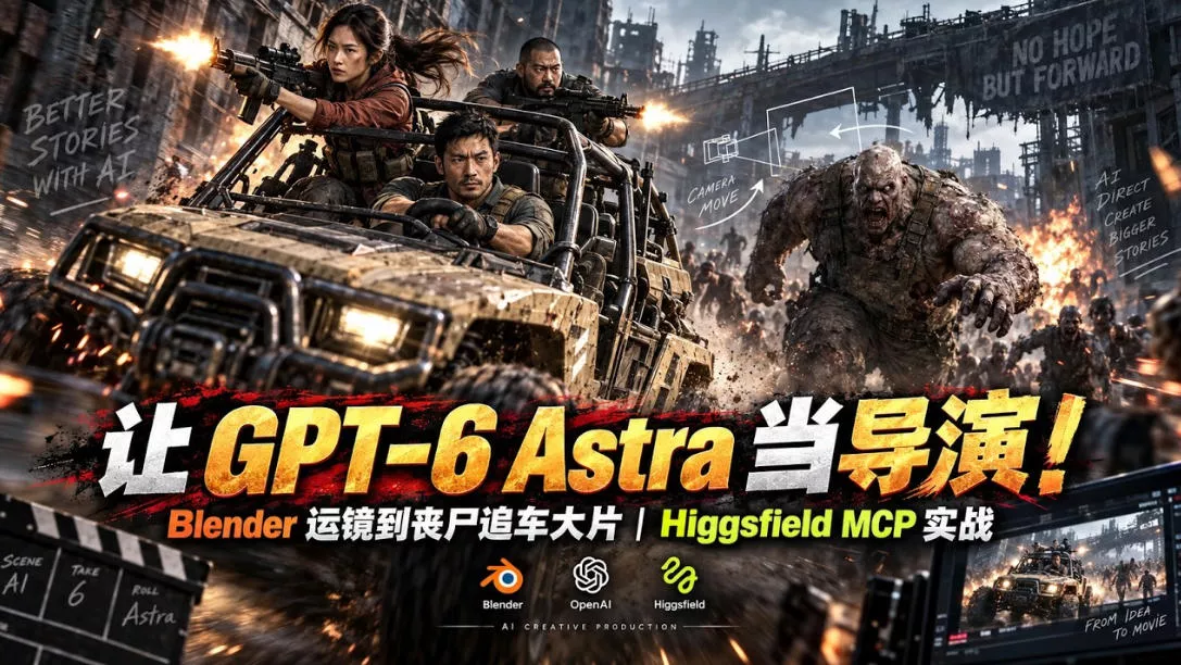 fdc4e98e27000fdef8cc7fb884385f32.webp 让GPT-6 Astra当导演!Blender运镜到丧尸追车大片|Higgsfield MCP实战
