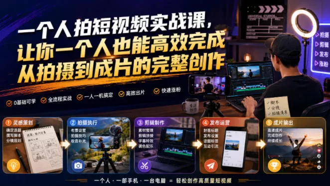 fe2234d6fd7d67eebdd88ca21a5bb044.webp 一个人拍短视频实战课,让你一个人也能高效完成从拍摄到成片的完整创作