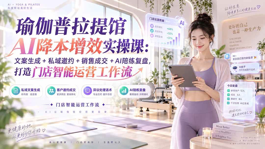 fe2dcb843acc7a68ea753a92d7e2e3e5.jpeg (20340期)瑜伽普拉提馆AI降本增效实操课:文案生成+私域邀约+销售成交+AI陪练复盘,打造门店智能运营工作流