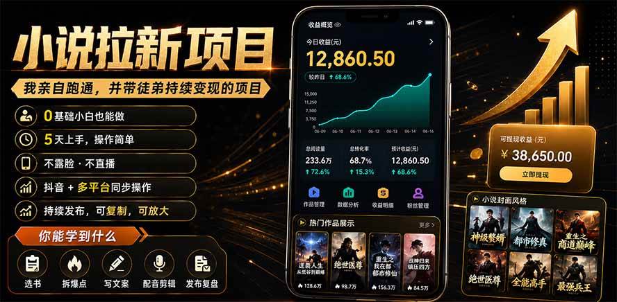 （19379期）抖音及多平台小说拉新项目：我亲自跑通并持续带徒弟实操｜0基础小白5天上手快速变现祝你网--专注互联网创业.信息差副业研究拒绝割韭菜祝你网