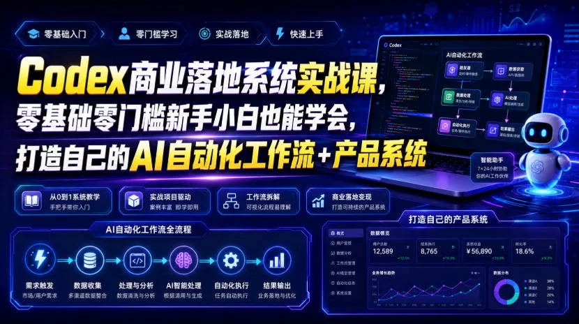Codex商业落地系统实战课,零基础零门槛新手小白也能学会,打造自己的AI自动化工作流+产品系统(更新)祝你网--专注互联网创业.信息差副业研究拒绝割韭菜祝你网