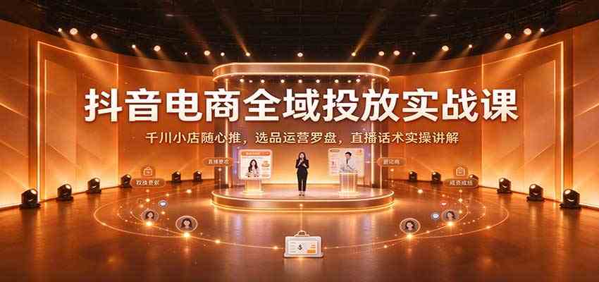 ffbb8eeacbb7adacda8e2c2be38058ba.jpeg 抖音电商全域投放实战课:千川小店随心推,选品运营罗盘,直播话术实操讲解