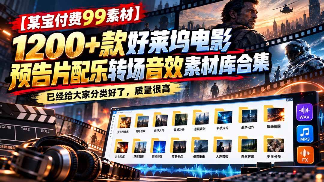 （20797期）【某宝付费99素材】1200+款好莱坞电影预告片配乐转场音效素材库合集祝你网--专注互联网创业.信息差副业研究拒绝割韭菜祝你网